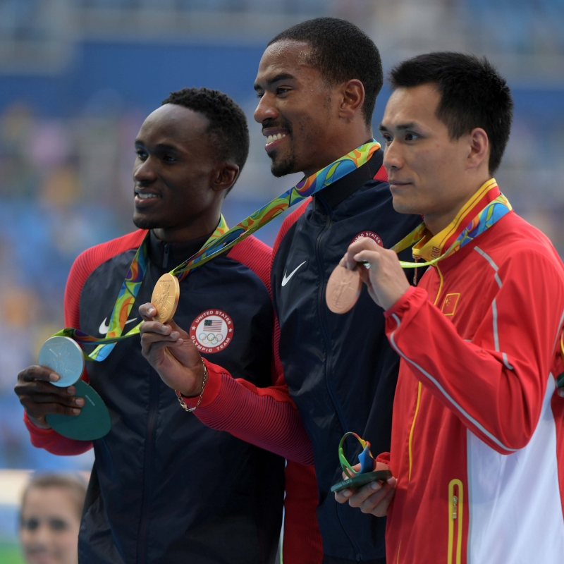  Medal stand- Will Claye(silver) and Bin Dong(Bronze)